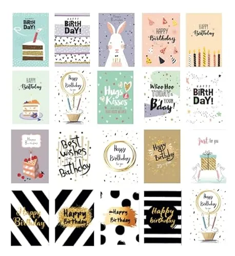 Premium Geburtstagskarten Happy Birthday 18x12cm - Klappkarten mit 20 weissen Umschlägen, Karte zum Geburtstag Alles Gute Glückwunschkarten Karten 20