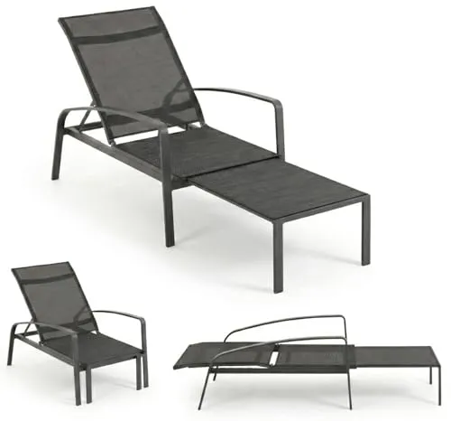 Liadomo Deckchair Atessa - Gartenliege - Rückenlehne mehrfach verstellbar - Fußteil ausziehbar - Liegestuhl - fertig montiert - Alu-Gestell - Textilen - für Garten, Balkon & Terrasse