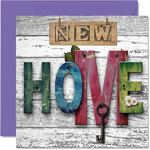 Stuff4 Happy New Home Karte – New Home – Glückwunsch zum Einzug des neuen Hauses, Congrats Umzugskarten, 145 mm x 145 mm Willkommensgrußkarten für Familie und Freunde