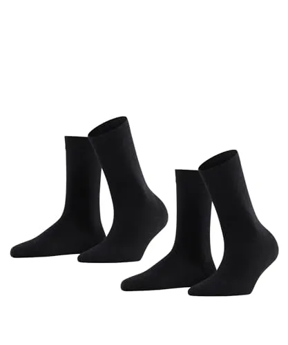 FALKE Damen Socken Softmerino Multipack - 2 Paar in Schwarz - Sportsocken aus weicher Merinowolle und hautfreundlicher Baumwolle, feuchtigkeitsregulierend und atmungsaktiv. Ideal für Alltag und Business, mit flacher Zehennaht für mehr Komfort.