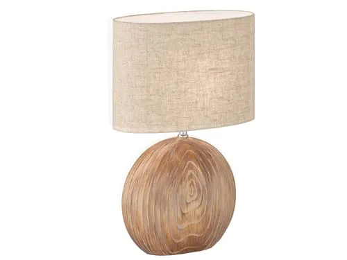 meineWunschleuchte Tischlampe - Elegante Leuchte mit Keramikfuß - Tischlampe mit dimmbarem 7W LED Leuchtmittel, eleganter Keramikfuß in Holzfarben und stilvollem Leinen-Lampenschirm. Ideal für stimmungsvolle Beleuchtung in jedem Raum.