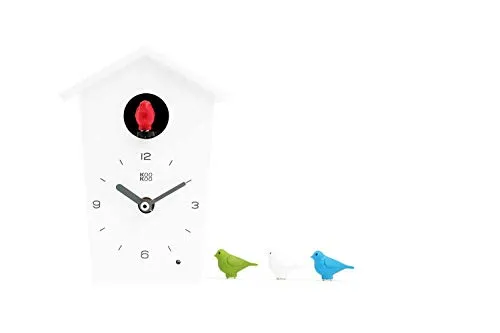 KOOKOO Birdhouse Mini Weiß - Design Kuckucksuhr mit 12 Vogelstimmen - Moderne Kuckucksuhr in Weiß mit 12 echten Vogelstimmen. Ein Lichtsensor sorgt für Ruhe bei Dunkelheit. Ideal als stilvolles Wohnaccessoire.