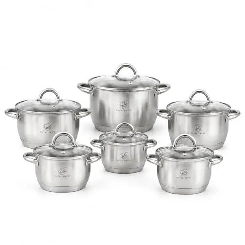 Edelstahl Topfset Induktion – 12-teiliges Set mit 5-Schicht-Boden für gleichmäßige Erwärmung