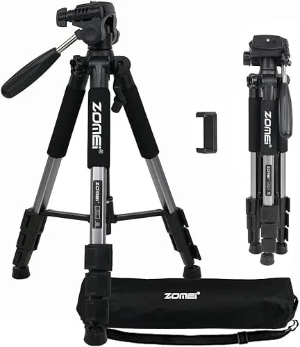 ZOMEI Q111 Kamerastativ Handy Stativ, Aluminiumlegierung Reisestativ Leichtes Kamera-Dreibeinstativ mit 3-Wege-Schwenkkopf, Schnellwechselplatte, Handy Halterung und Tasche, 47–140 cm (Silber)