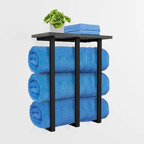 Whimsii Handtuchhalter zur Wandmontage mit Regal, Badezimmer-Handtuchaufbewahrung für gerollte Handtücher, Perfekter Organizer für kleine Badezimmer, 3 stabile Eisenstangen und trägt 25 kg Gewicht