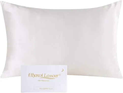 Ethlomoer Kissenbezug aus natürlicher Reiner Seide für Haar und Haut, beidseitig 19 Momme, 600 Fadenzahl, Design mit verstecktem Reißverschluss, 1 Stück 40x60cm Elfenbein