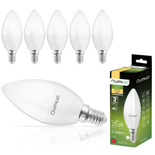LUMILED B35 E14 LED Lampe 2,5W (ersetzt 25W), 249 Lumen, Kerze Milch Glas Leuchtmittel in Kerzeform 3000K Warmweiß Birne Lampen 180° Grad Abstrahlwinkel Glühbirnen Kerzenbirnen 6er-Pack