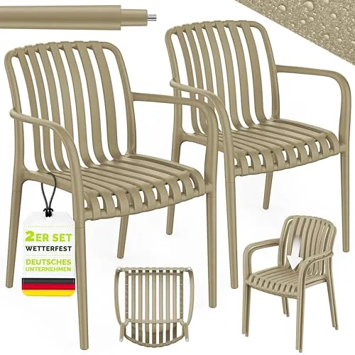 tillvex® Gartenstühle 2er Set stapelbar wetterfest mit Armlehne - Ergonomische Gartenstühle für maximalen Komfort. Wetterfest, langlebig und ideal für Balkon, Terrasse oder Garten. Platzsparend stapelbar und leicht zu transportieren – perfekt für jeden Einsatz.