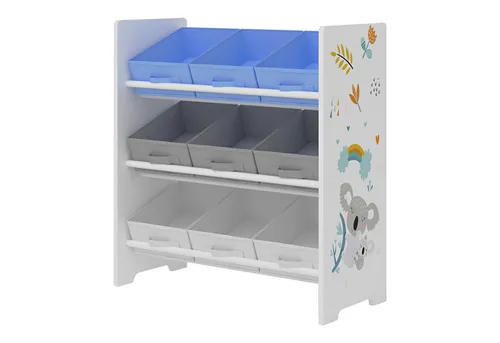 [en.casa] Kinderregal Boiro mit 9 Faltboxen - Farbenfrohes Kinderzimmerregal mit 9 bunten Faltboxen und Koala-Motiv – fördert Ordnungssinn und ist sicher durchdacht, ideal für kleine Hände.