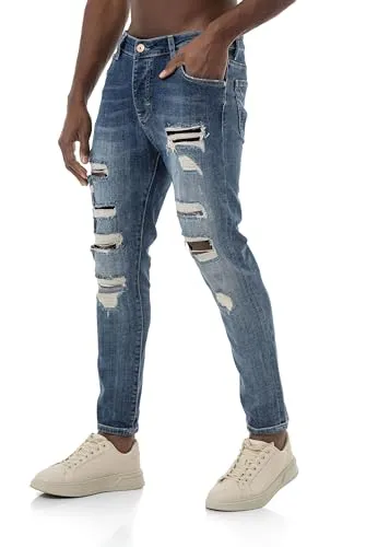 Redbridge Herren Jeanshose Denim Pants im Destroyed-Look Blau W30 L32 - Robuste Herrenjeans im Destroyed-Look von Redbridge. Straight Cut, 5-Pocket-Style und elastische Eigenschaften für optimalen Tragekomfort. Perfekt für Freizeit und Beruf, vereint Funktionalität und Stil.