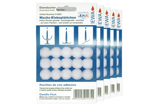 DistrEbution Klebepad Wachs Klebeplättchen, x15 pro Verpackung, zum Befestigen von Dochten (5-St) Heftwachsscheiben