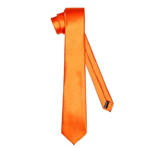 Ladeheid Klassische Herren Krawatte, glänzend, Perfekt für Büro & Festlichkeiten, Vielfältige Farben - Ideal für Geschäftsmeetings, Hochzeiten TMS-7 (150cm x 7cm, Orange)