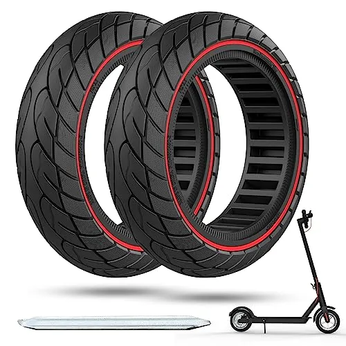 OUXI 10×2.5 Zoll Ersatz-Vollgummireifen 60/70-6.5 für Ninebot G30 Max /G30D mit Montagewerkzeug für Elektroroller Vollgummireifen, 10x2.5 Ersatzräder, Heavy Duty Rollerreifen (Red Line 2Pack)