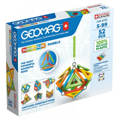Geomag Supercolor Panels Recycled, Magnetbausystem mit 52 Teilen - Klemmbausteine aus 100% recyceltem Kunststoff, fördert Kreativität und Umweltbewusstsein beim Bauen für Kinder ab 5 Jahren.