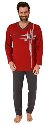 Produktbild Normann Eleganter Herren Schlafanzug Langarm Pyjama mit Frontprint – Übergrößen erhältlich, Farbe: rot, Größe: 64/66