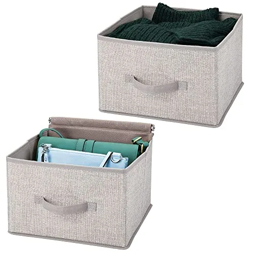 mDesign Aufbewahrungsbox aus Stoff – Wäschebox für Ordnung im Kleiderschrank – Schrankorganizer für Kleidung, Decken, Accessoires und mehr – 2er-Set – hellgrau