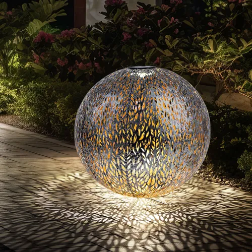 Windlicht Solar Gartenleuchte LED, antik goldfarben silbergrau - Lampen, stilvolle Solarleuchte mit warmweißem Licht (3000K) und IP44 Schutz, ideal für stimmungsvolle Akzente im Garten.