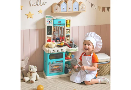 AIYAPLAY Kinderküche Spielküche mit Ofen und Zubehör - Küchen-Spielzeugset mit 92 Teilen, realistische Licht- und Soundfunktionen sowie einem drückbaren Wasserhahn für ein immersives Kocherlebnis. Ideal für kreatives Spielen und Lernen.