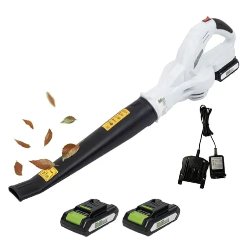 TRUTZHOLM Akku-Laubbläser 20V mit 2000mAh 2X Akku und Ladegerät – kabelloser, 1,4 kg Leichter Laubbläser mit ges. 90 cm Länge, 40 min Laufzeit, ergonomischem Griff und 93 dB Leistung für Hof Garten