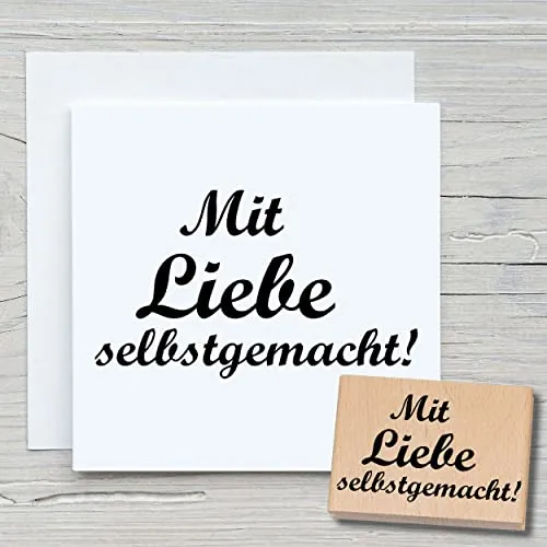 NEWSTAMPS Stempel Mit Liebe selbstgemacht 02 Motivstempel aus Holz & Gummi zum Karten basteln, Holzstempel, Sprüche, Spruchstempel, Textstempel, Schrift, Scrapbook, Textilstempel, Deko