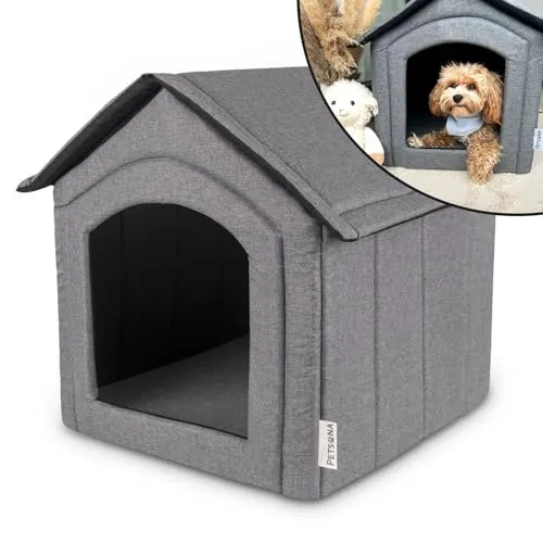 Petsona Hundehöhle Hundehütte Faltbare Mit Herausnehmbarem Dach Hundehaus Hundebett Katzenbett Haustierbett Schlafplatz Größe L, Grau