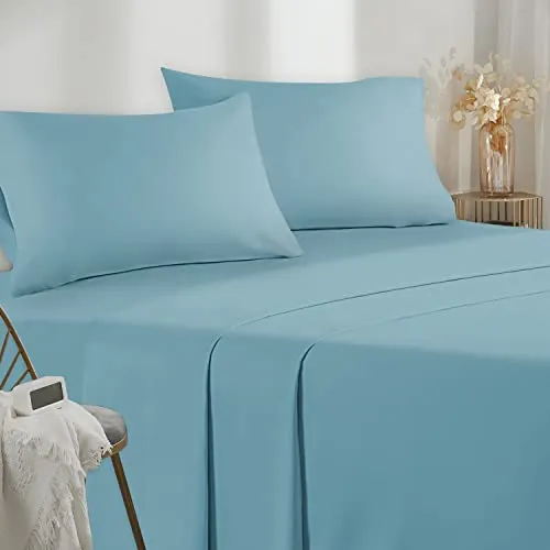 Poligino Bettwäsche für Einzelbett 150x200– 3-teiliges Bettwäsche-Set aus Mikrofaser – Spannbettlaken – Oberlaken – 1 Kissenbezug 50 x 80 cm – Celeste