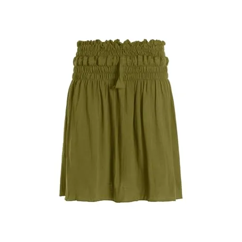 Vishes kurzer Basic Damenrock in Olive - Röcke für Damen, handgefertigt aus 100% Baumwolle, ideal für alle Jahreszeiten mit elastischem Stretchbund für optimalen Tragekomfort.