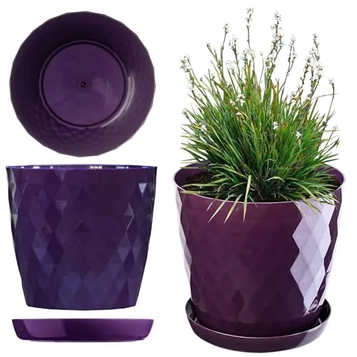 KADAX Blumentopf mit Untersetzer aus Kunststoff Ø18cm, Violett, Pflanzkübel für Innen- & Außenbereich, auch ideal für Badezimmer oder Toilette lebendige Farben bringen frische Akzente in Ihr Zuhause