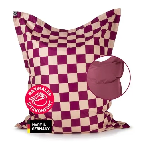 Lumaland XXL-Sitzsack Karo 380L weinrot/pfirsich von Lumaland