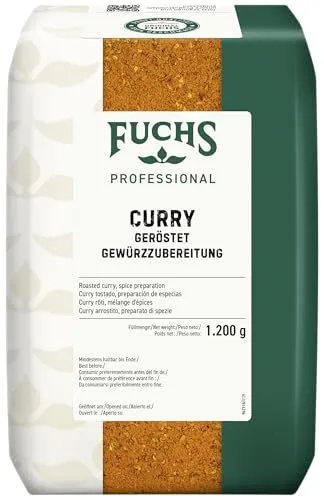 Fuchs Professional - Curry geröstet Gewürzzubereitung 1,2 kg - Entdecke die Profi-Qualität von Fuchs! Unser geröstetes Currypulver verleiht deinen Gerichten ein einzigartiges Röstaroma und hebt den Geschmack auf ein neues Level. Ideal für Großverbraucher und in recyclebarem Beutel.