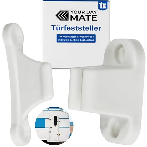Türfeststeller für Wohnwagen, 1 Pack, in Weiß, zum Anschrauben, mit 35 mm und 48 mm Lochabstand, Türschloss Stauraum-Tür Camper, Türhalter Serviceklappe Wohnmobil, Türschnapper Campervan, Türsicherung