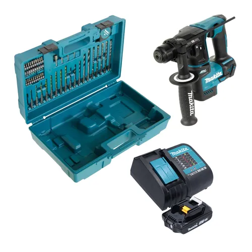 Makita DHR 171 SA1X3 Bohrhammer 1,2 J SDS-Plus - Kompakter Akku-Bohrhammer mit 18 V Lithium-Ionen-Technologie, inklusive 2 Ah Akku, Lader und umfangreichem Zubehör – ideal für präzise Bohrarbeiten.