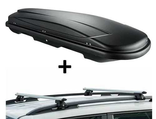 Dachbox JUXT400L mit Dachträger CRV120 für Mazda Tribute - Gepäckträger Set mit 400 Litern Stauraum, ideal für Ski und Snowboards, mit sicherer 3-Punkt Zentralverriegelung und einfacher Montage ohne Zusatzwerkzeug.