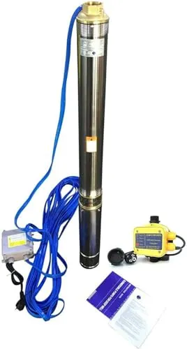 Tiefbrunnenpumpe 3 Zoll - 3780 L/h mit Druckschalter und Trockenlaufschutz - Wasserpumpen mit 8,4 Bar Druck und 85 m Förderhöhe, ideal für zuverlässige Wasserversorgung und Schutz bei Trockenlauf.