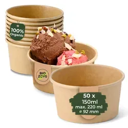 BIOZOYG 50 Stück Eisbecher Pappe 150 ml braun - umweltfreundlich, recycelbar, plastikfrei - Joghurtbecher, Papierbecher