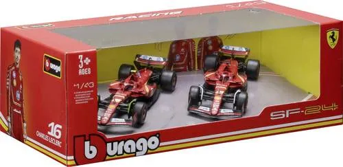 Bburago 18-36839-2 - Ferrari S-24 2er-Set (Maßstab 1:43) - Modellfahrzeuge – Doppelte Ferrari-Power mit detailgetreuen Nachbildungen des Ferrari SF-24 im Maßstab 1:43, ideal für Sammler und Motorsport-Fans.