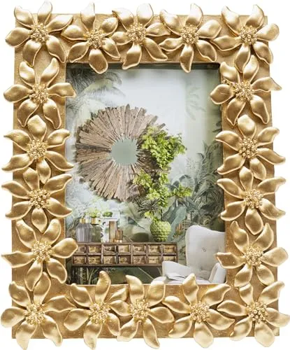 Kare Design Bilderrahmen Flower, 21x26cm, Gold - Wand- & Tischbilderrahmen, handgefertigtes Unikat mit floralem Design, verleiht jedem Raum einen glamourösen Touch und schafft ein zeitloses Ambiente.