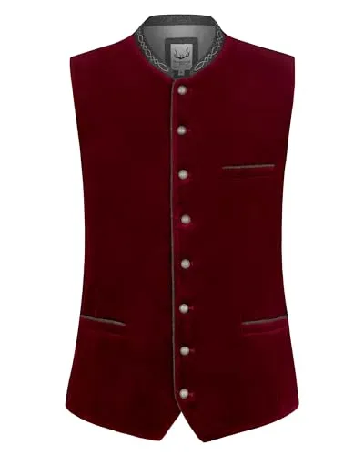 Stockerpoint Lorenzo Herren Trachtenweste, bordeaux, 54 - Elegante Samtweste - Anzugwesten für Herren, stilvolle Samtweste in bordeaux für festliche Anlässe oder Trachtenmode.