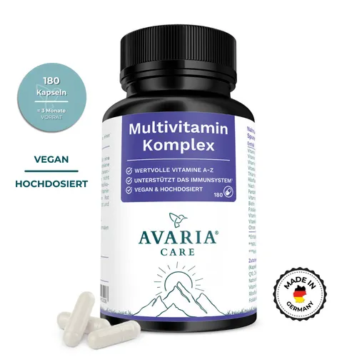Multivitamin Komplex - 180 hochdosierte Kapseln für 3 Monate - Multivitamin Komplex mit 180 Kapseln, bietet eine praktische Einnahme für eine ausgewogene Versorgung. Ideal für die tägliche Ergänzung Ihrer Ernährung, vegan und gelatinefrei.