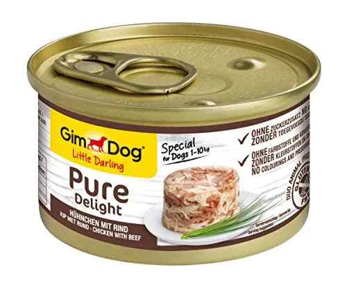 GimDog Pure Delight Hühnchen mit Rind - Proteinreicher Hundesnack mit zartem Fleisch in köstlichem Gelee - 12 Dosen (12 x 85 g)