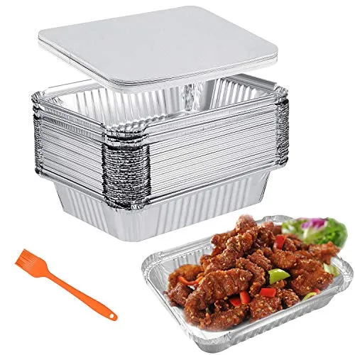 Aluschalen mit Deckel 1000ml Alu Grillschalen 30 Stück Einweg Backform Wiederverwendbar Aluminium Tropfschalen Fettauffangschalen Gasgrill Perfekt für Kochen Rösten Backen