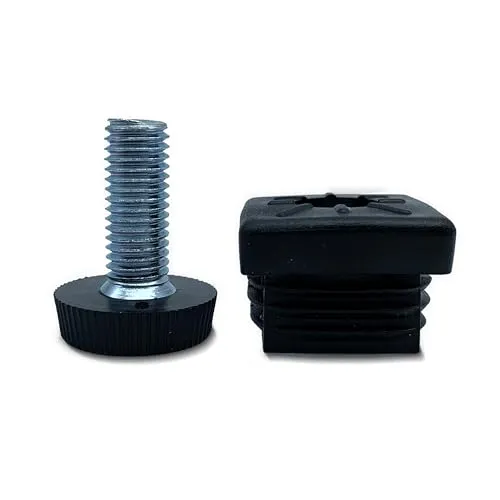 DOJA Industrial | Verstellbar Vierkantrohr M10-Gewinde Stopfen | Pack 4 | Vierkant Rohrstopfen mit Möbelfüße Verstellbar 30x30 | Tischbeine Lamellenstopfen Stellschrauben | Fuss Regulierschraube