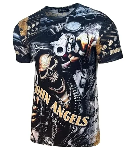 Herren Sommer T-Shirt Rundhals-Ausschnitt Moderner Männer Kurzarm Used Look Tshirt B-220-229, Farbe:224 Schwarz, Größe:2XL