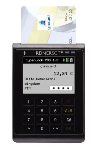REINER SCT cyberJack POS Mobiles Kartenterminal - Mobiles Kartenterminal in Schwarz/Gelb, ideal für kontaktloses Bezahlen und flexibel einsetzbar im Einzelhandel.