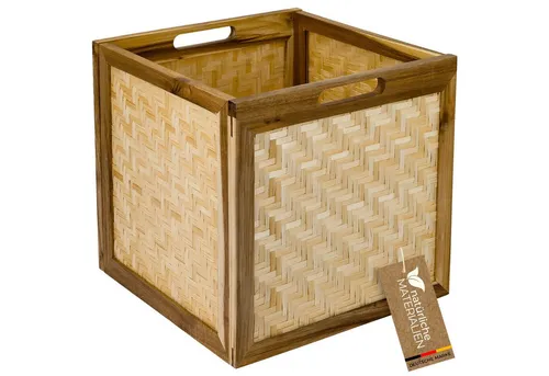 HMF Regalkorb Aufbewahrungskorb mit Wiener Geflecht, geflochten aus Rattan, passend für Kallax Regale 32 x 34 x 32 cm, Muster 1, Natur