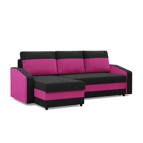 Ecksofa Orion mit Schlaffunktion, Schwarz + Rosa in pink von Mebligo