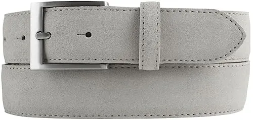 BELTINGER Italienischer Veloursleder-Gürtel, 35 mm breit, Herren, Anzuggürtel, Hosengürtel, Wildleder, Edelstahl-Gürtelschnalle Silber | Hellgrau 85cm