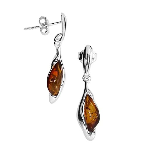 Ohrhänger Gitte - Silber 925 mit Bernstein - Moderne Ohrhänger aus Silber 925 mit einzigartigem Bernstein, ein Naturprodukt mit individuellen Farb- und Strukturabweichungen, geliefert im eleganten Geschenketui.