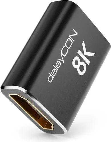 deleyCON 8K HDMI 2.1 Kupplung (48G, ULTRA Highspeed) Adapter Verbinder 8K@60Hz 4K@120Hz 2K@144Hz/165Hz eARC HDCP 2.3/2.2 DTS:X für HDR Dolby Atmos TV PS5 Xbox Soundbar Monitor Schwarz