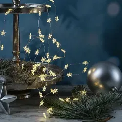 LED Drahtlichterkette Sterne - 60 warmweiße LED - L: 2,95m - Timer - Batterie - silber, transparent - Transparent